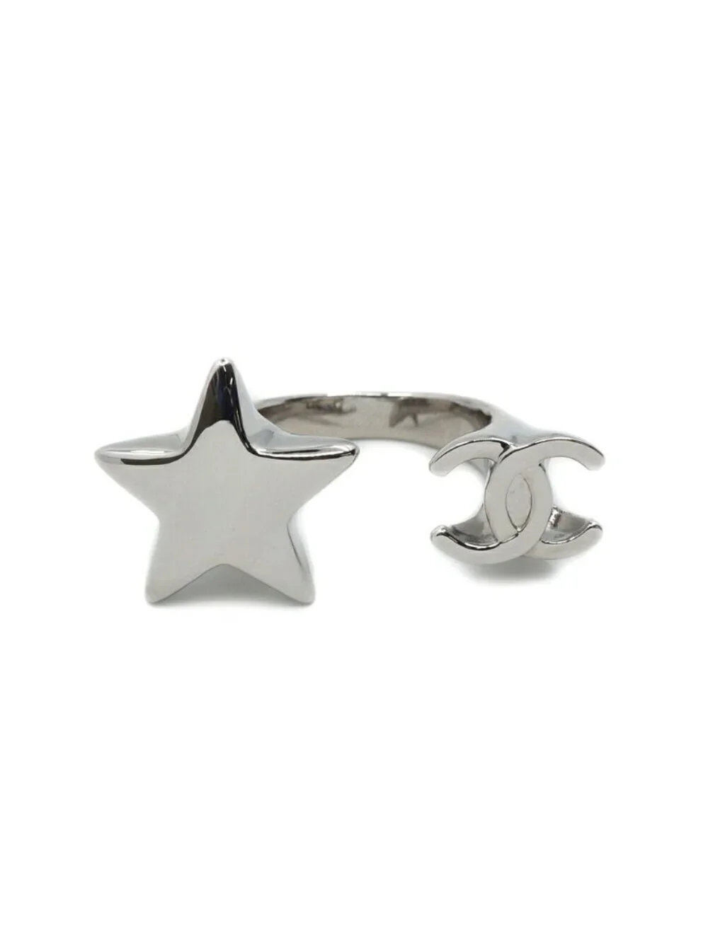 Chanel 26S Sterling CC Logo Ring Star Shape Metal Silver